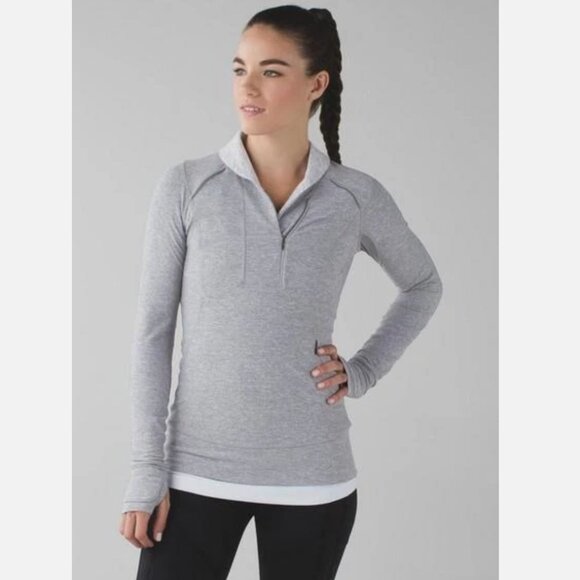 LULULEMON Think Fast Pullover in Heathered Slate/Tonka Stripe/White Sz 8 - NWOT! - Picture 1 of 15